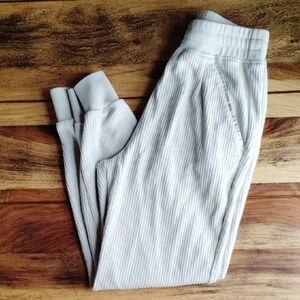 Varley Brushed Cotton Blend Birch Beige Ribbed Joggers Sz Small